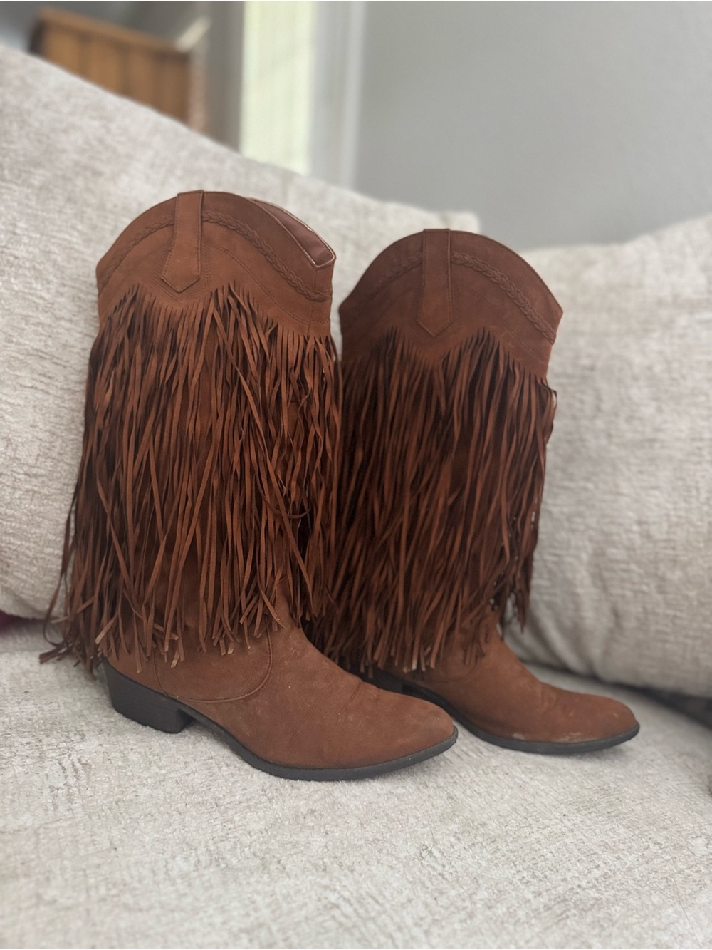 Fringed Brown Suede Women's Western Boots